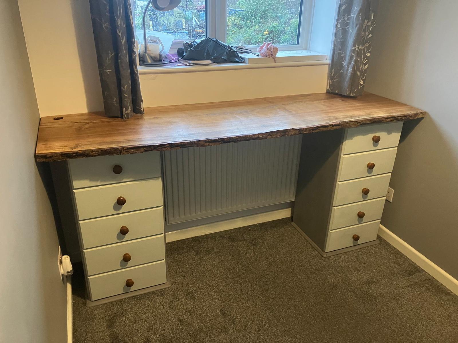 Bespoke live-edge study desk with drawers