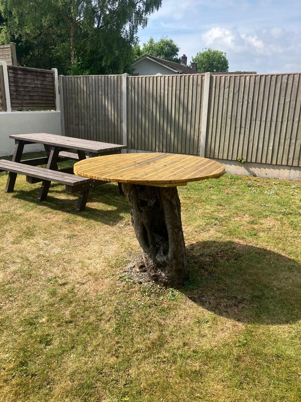 Tree stump garden table